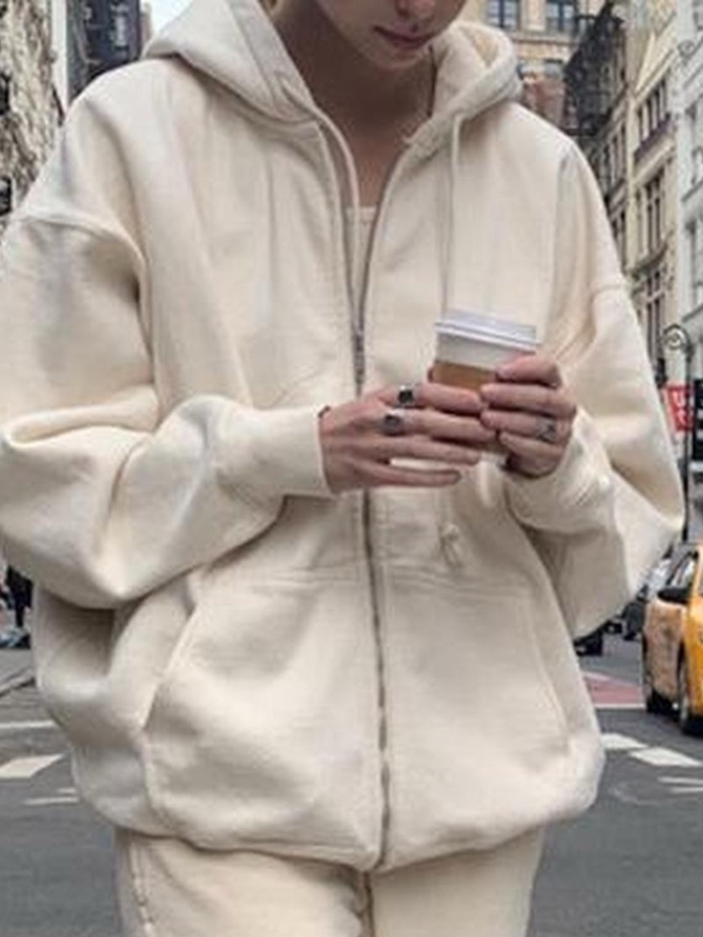 Brandy Melville Zip Up Hoodie Womens One Size Sand Christy Oversized Sweatshirt